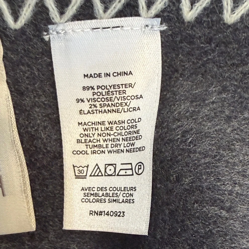 NWT LOFT Gray Flannel Blanket Stitched Trim Oversized Scarf/Wrap 80